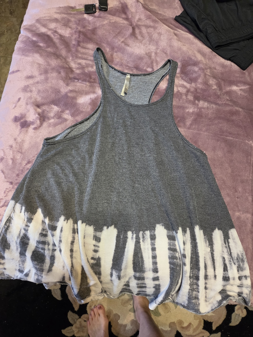 Mona B Gray and White Tie-Dye Racerback Tank